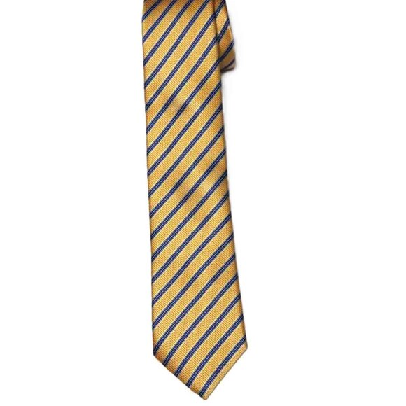 John G Hardy London Italian Silk + Cotton Repp Stripe Tie Necktie Yellow Men's - Picture 1 of 2